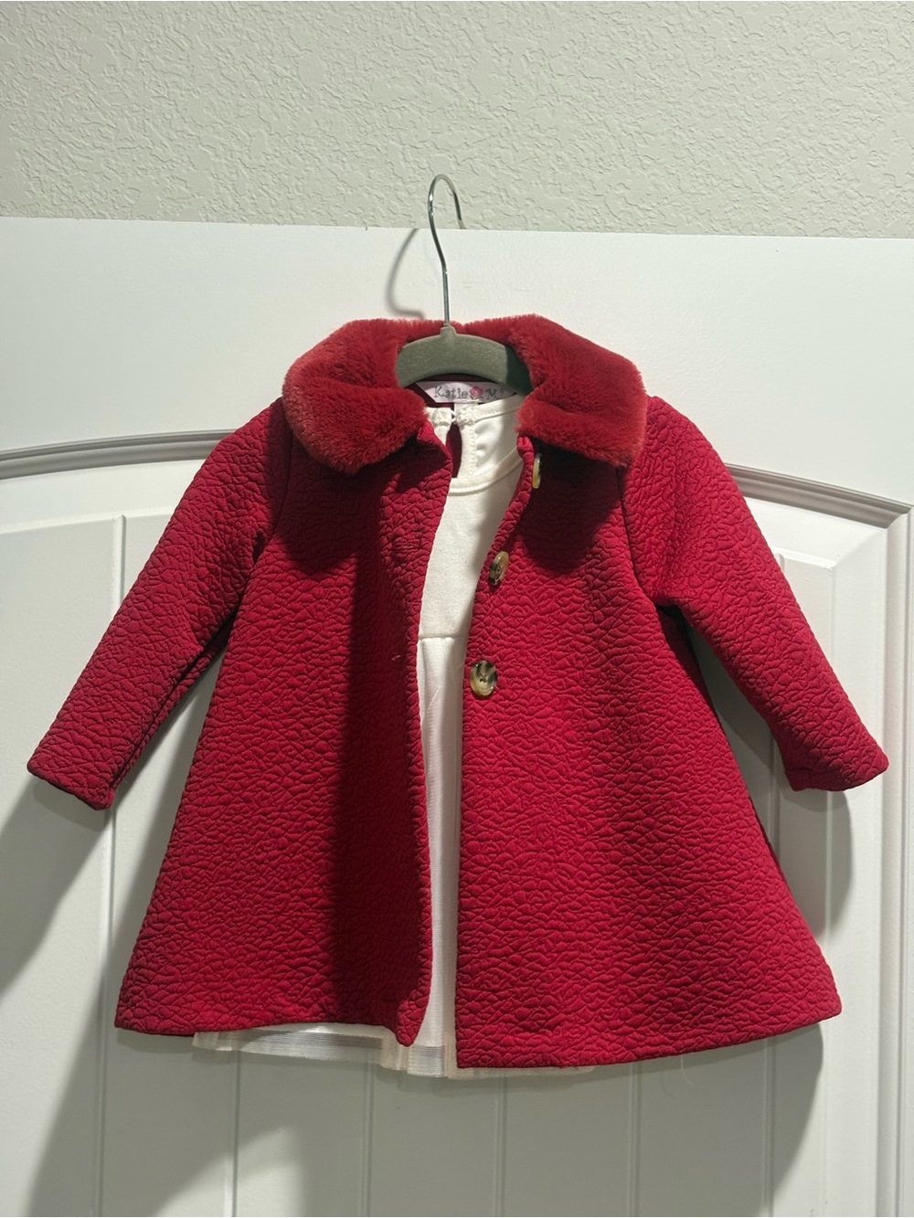 Katie M. 6-9M Holiday Dress & Red Faux Fur Coat Christmas Outfit Set